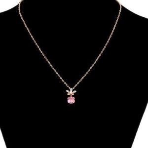 Elegant 18K Plated Gold Pink Pendant Necklace. New In Box